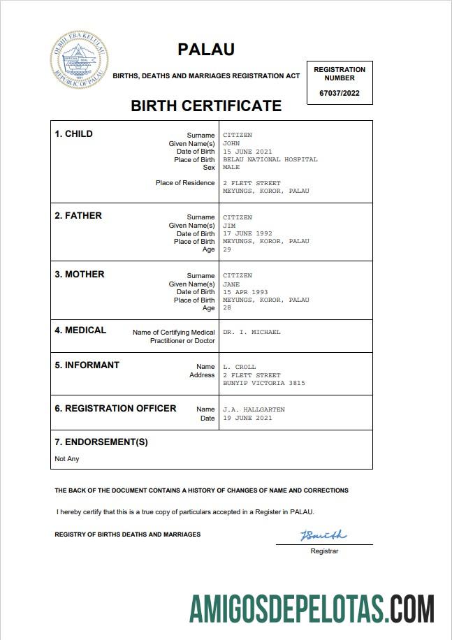 Para baixar modelo Word e PDF de certidão de nascimento de Palau